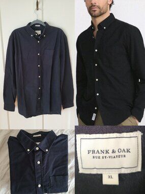 Frank & Oak Oxford The Jasper Button-Up Shirt Black Long Sleeve XL